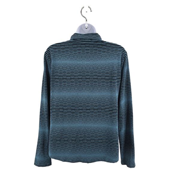 Habitat Teal Black Striped Button Cowl Neck Stretch Top Womens Small Long Sleeve - Picture 4 of 9